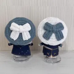 【2着セット】にじぱぺっと 10cmぬい リボンベレー帽 ホワイト×ターコイズ