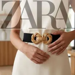 ZARA​★新品 ザラ 完売品 ゴールドノットバックル ゴムベルト 太ベルト
