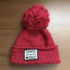 TOPVALU 赤 ニット帽 ポンポン付き