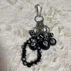 【長さ調節可】8ボール＆ダイス キーチェーン ストリート ビリヤード カラビナ