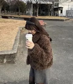 nugu AFULE シャギーカラーボリュームジャケット　ブラウン