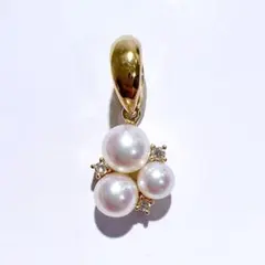 タサキ K18 天然 アコヤ ベビーパール ダイヤ ネックレス ペンダント 美品