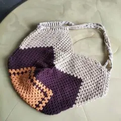 ハンドメイド グラニースクエアバック ＊ベージュ×ブラウン×オレンジ＊