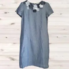 B1493 ローズティアラ ワンピース 半袖 (38) 刺繍 レース 花柄 総柄