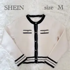 SHEIN ニットカーディガン バイカラー 金ボタン オフィス 通勤 きれいめ