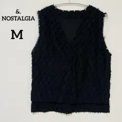 &.NOSTALGIA♡シャギー　ベスト　ブラック【M】Vネックcd581のサムネイル