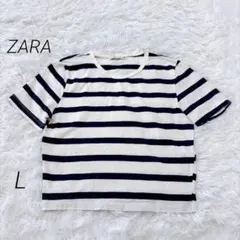 ザラ/ZARA/ザラ/Tシャツ/ボーダー柄/コットン/白/ショート丈/L