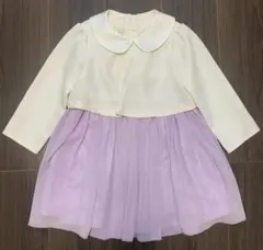 【110サイズ】襟付きトップス×チュールスカート ドッキングワンピース