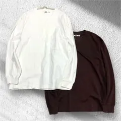 【ユニクロ】2枚セット エアリズム Tシャツ クルーネック 綿混 長袖 L