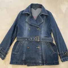 ダークデニム トレンチコート ベルト付き　ショート丈