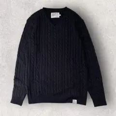 アズール ケーブル編み ニット セーター 黒 M Vネック