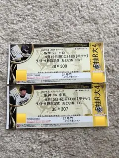 阪神 vs 中日 9月15日 試合チケット