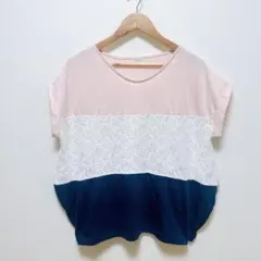 ☆ ESPOIR (L) レース 切り替え カットソー 異素材 Tシャツ