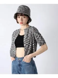 JEANASISニットカーディガン 半袖 黒と白のミックス