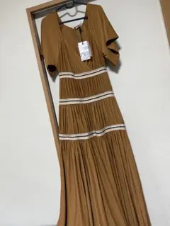 タグ付き　ZARA ブラウン ロングドレス フレアスリーブ