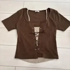 INGNI ブラウン レースアップ Tシャツ M グランジ