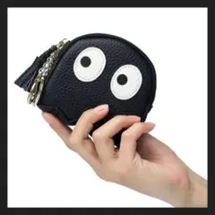 Googly-eyed coin purse keychain, leather, women's wallet, coin case, black