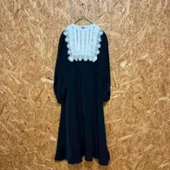 ロングワンピース モノトーン パーティー レース シンプル ブラック レディース