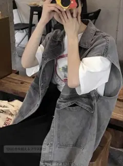 グレー デニムベスト