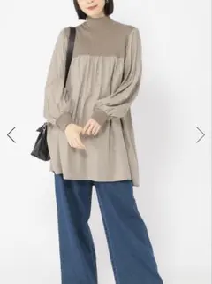 スタディオクリップ　リブモックネックミニワンピース　モカ×ベージュ　Fサイズ