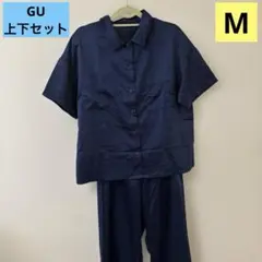 GU ネイビー サテン パジャマ上下セット