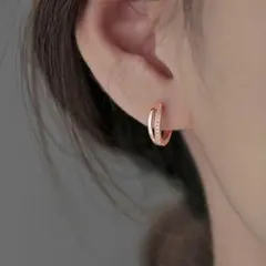 ダブルライン フープピアス ローズゴールド キャッチレスのサムネイル
