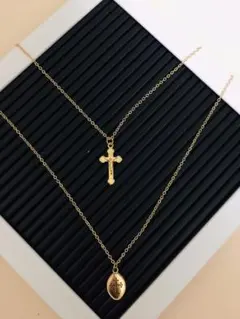 ゴールドチェーン2連 クロス コインネックレス