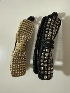 バナナクリップ♡ストーン装飾リボン型ヘアクリップ2色セット