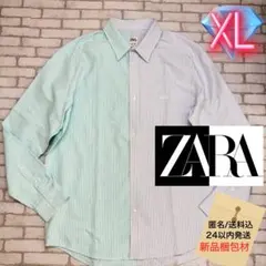 ZARA ゆったり大きめ クレイジーパターン 切替デザインストライプシャツ