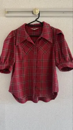 MOUSSY レッドチェック柄 半袖ブラウス F ビンテージ