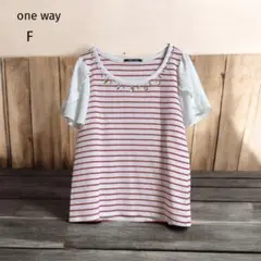 美品 【one way】 カットソー （F） ボーダー ビジュー フリル袖 半袖のサムネイル