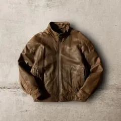 UNKNOWNレザージャケット本革リアルラムレザーシングル短丈ブルゾングランパL