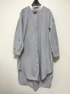 CRB グレー ストライプ 長袖 シャツワンピース