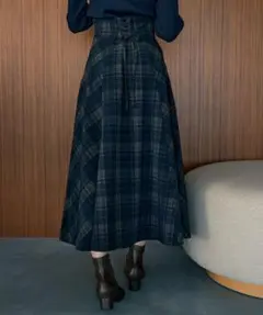earth music&ecologyバックレースアップチェックスカートネイビー