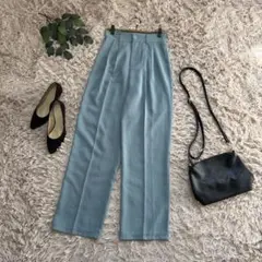 7029✾ミームセレクト✾タックパンツ【M】グリーン/ワイド/スラックス/