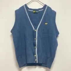 【ゴールデンベア】ニットベスト くすみブルー メンズM 毛混 秋冬 前開き