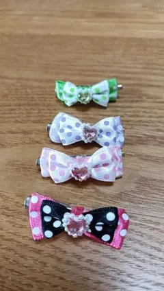 ベビー用サイズ　ドット柄 水玉　リボン　ヘアクリップ 4個セット