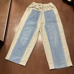 新品ニコアンド[MODO NORM CORE]デニムパッチワークパンツグレー