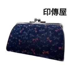 印傳屋 長財布 トンボ刺繍 ネイビー 鹿革 人気 がま口のサムネイル