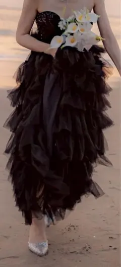 2way ブラック オフショダー ウェディングドレス サテン 前撮り ドレス