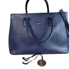 FURLA フルラ ハンドバッグ ネイビー レディース チェーン装飾 - メルカリ
