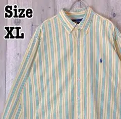 ラルフローレン　マルチストライプ　イエロー　黄色　刺繍　ポニー　長袖　BDシャツ