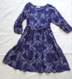 branshes★ブランシェス★ワンピース★七分袖★ネイビー系★膝丈★110