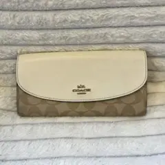 コーチ/シグネチャー/ロングジップウォレット/ベージュ/ゴールド/66405