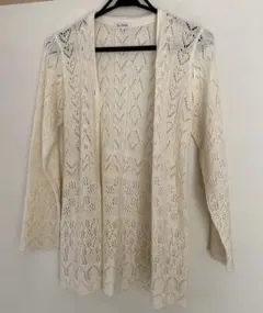 アイボリー レース編み カーディガン L 春カーデガン　春ニット