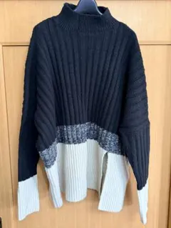 リブ編み長袖セーター 黒・グレー・白