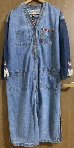チチカカ　デニム刺繍カバーオール