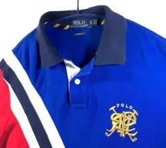 POLO　ポロラルフローレン　半袖でポロシャツ　XL　切り替え　ゴールド刺繍
