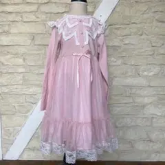 ピンク レース襟 リボン付きドレス　130cm