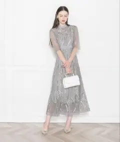 ゆたかわ様専用　スパンコール刺繍レースプチハイネックフリルロングドレスワンピース